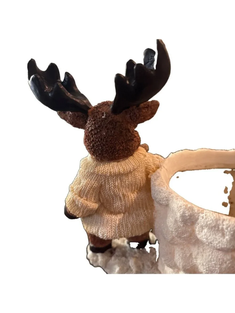 Christmas Winter 7.5” Moose holding Bear & 4” side Planter/Candle Holder